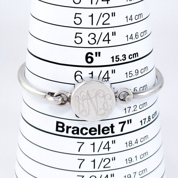 Vintage Mexico Sterling Silver 925 Monogrammed Hook Bangle 6.5” - Picture 6 of 8